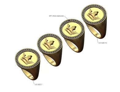 Crown diamond halo round signet ring US sizes 7to10