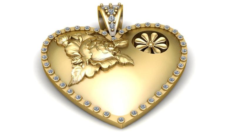 Floral Heart Pendant with Rose & Daisy – 3D Printable Jewelry Model