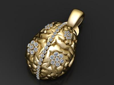 Golden Floral Diamond Egg Pendant