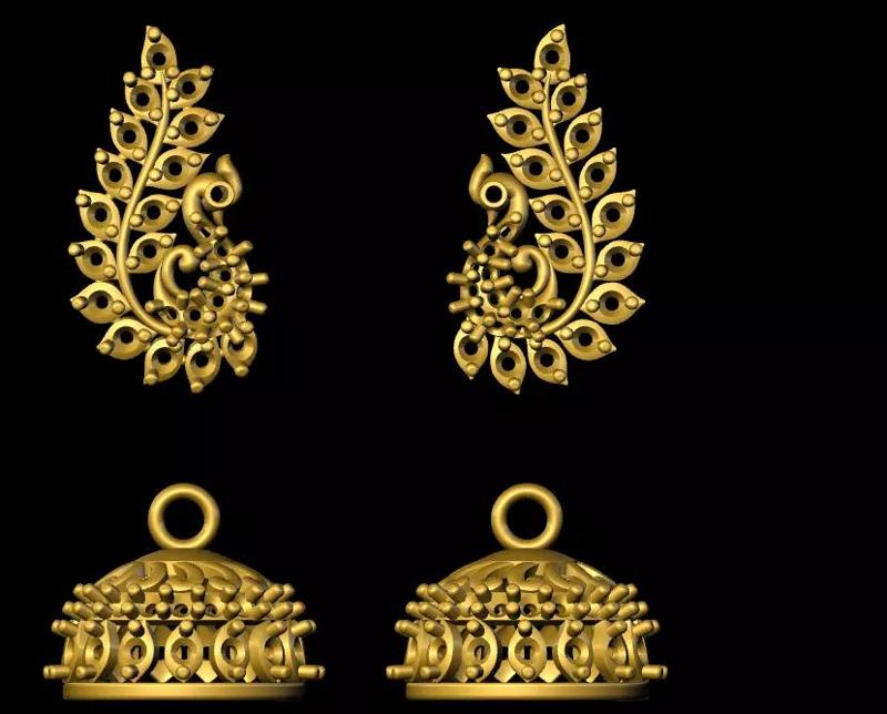 jumka peacock earring set in gold