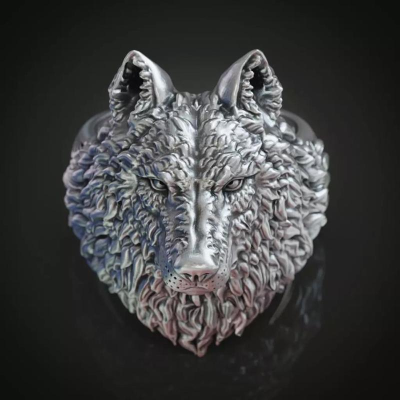 Wolf head ring mens womens