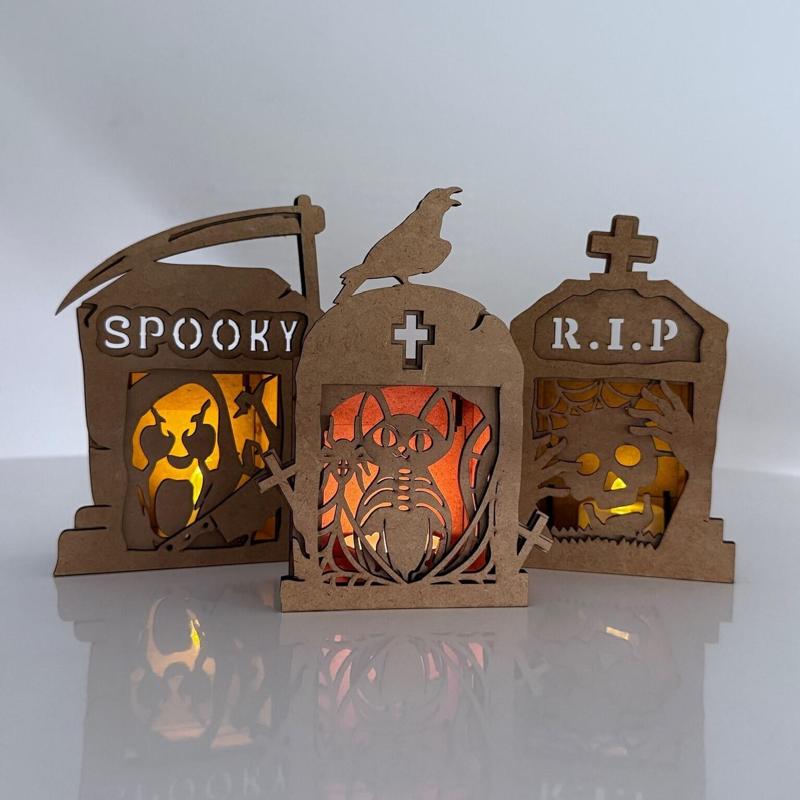 Halloween Tombstone Candle Holders SVG - Spooky Lantern Laser Cut Files - Set of 5 Graveyard Tea Light Holders
