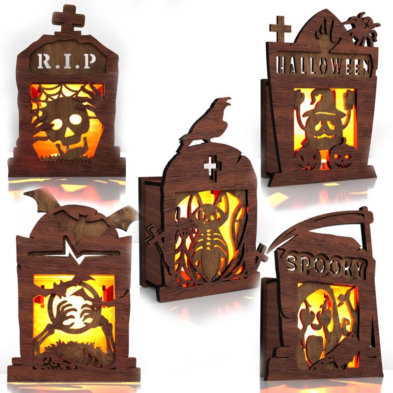 Halloween Tombstone Candle Holders SVG | Spooky Lantern Laser Cut Files | Set of 5 Graveyard Tea Light Holders