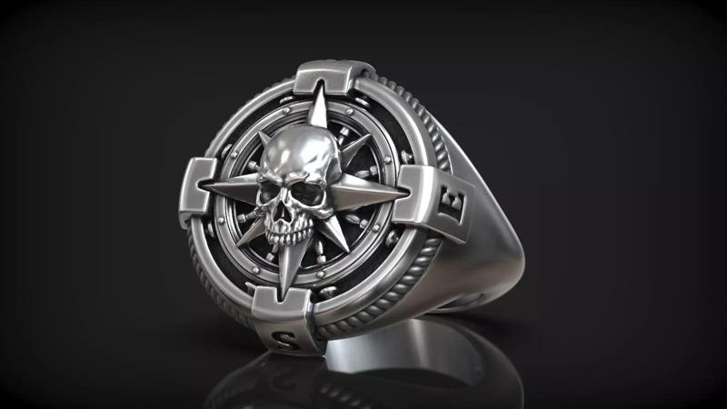 Windrose Compass Steering Wheel Skull Head Signet