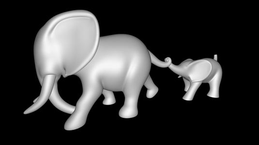 Mother and Calf Elephants – Linked Trunks Figurine (3D Print STL)