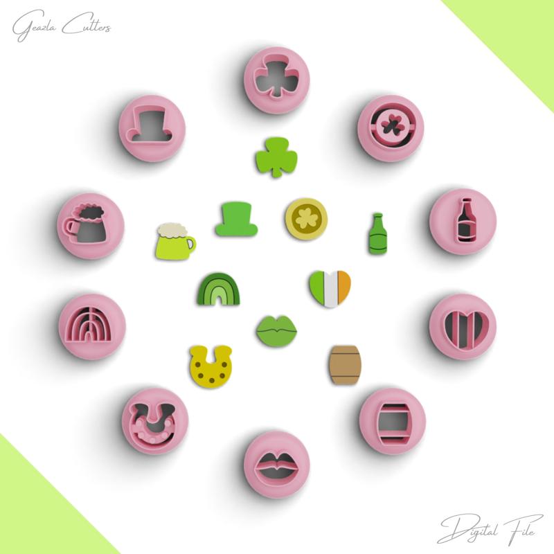 BUNDLE / St. Patrick's Day Studs Clay Cutter Pack, Mini Saint Patricks Day Set, 10 Models, 2 Sizes Included, Digital File, No: 1365 bundle