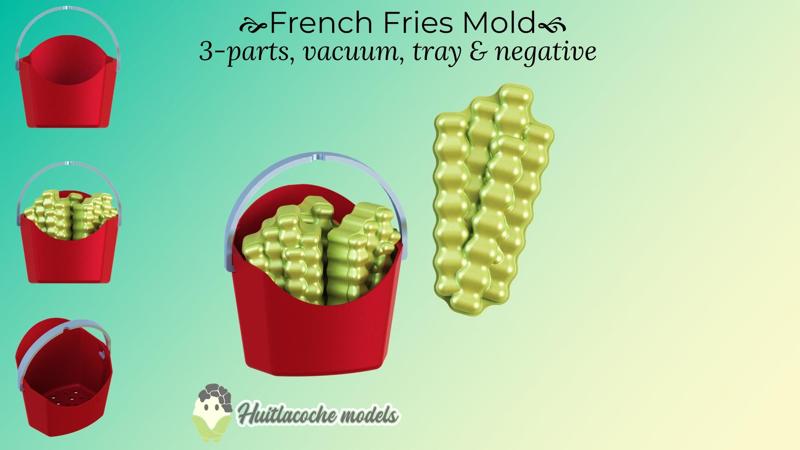 French fries mold: 3-parts mold, tray, vacuum forming, negative
