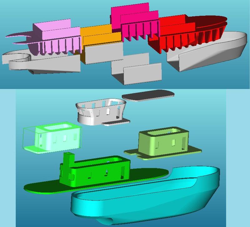 Toys for boys-ship/wood log barge+tug, icebreaker bow- OpenSCAD CSV