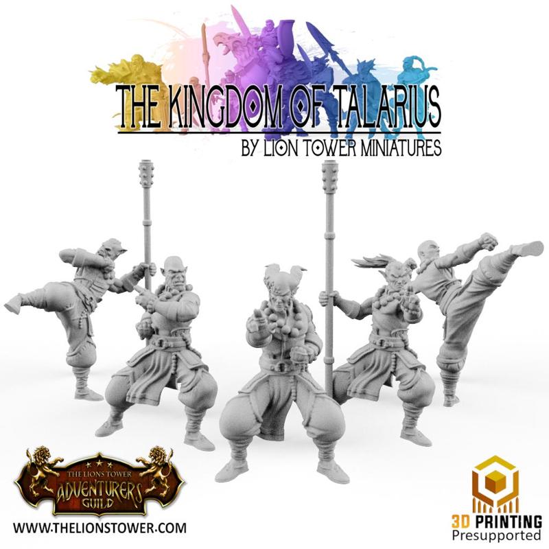 Kingdom of Talarius - Order of the Golden Lotus (5 X Warrior Monks) - 32mm Presupported