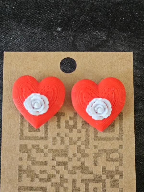 heart and rose stud earrings   