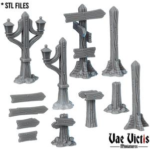 Signs and lamp post (set)