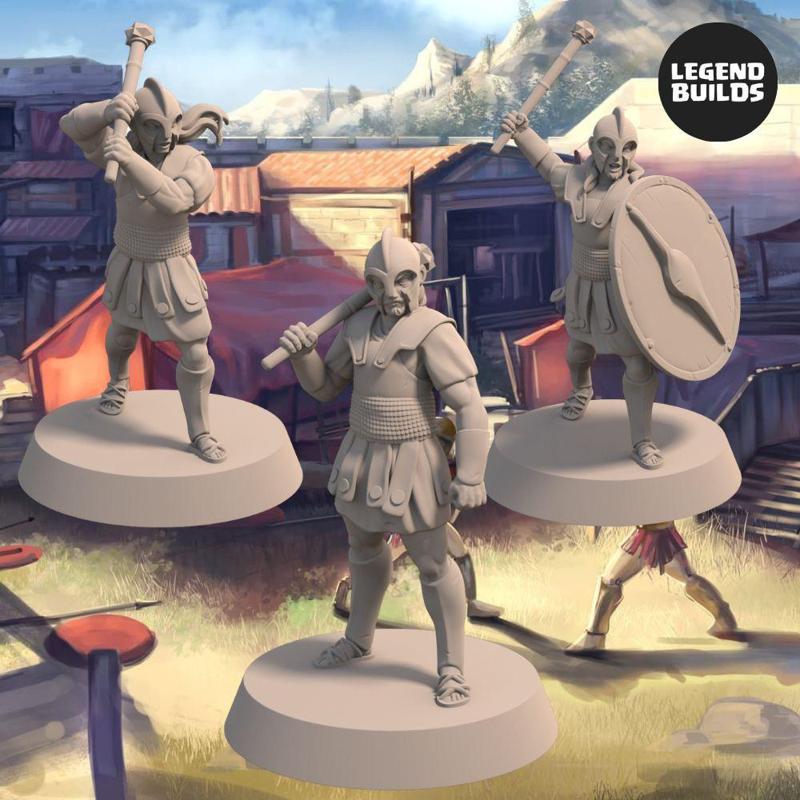 Soldiers of Nemis with Maces (3 unique miniatures) - 3D printable miniature - STL file