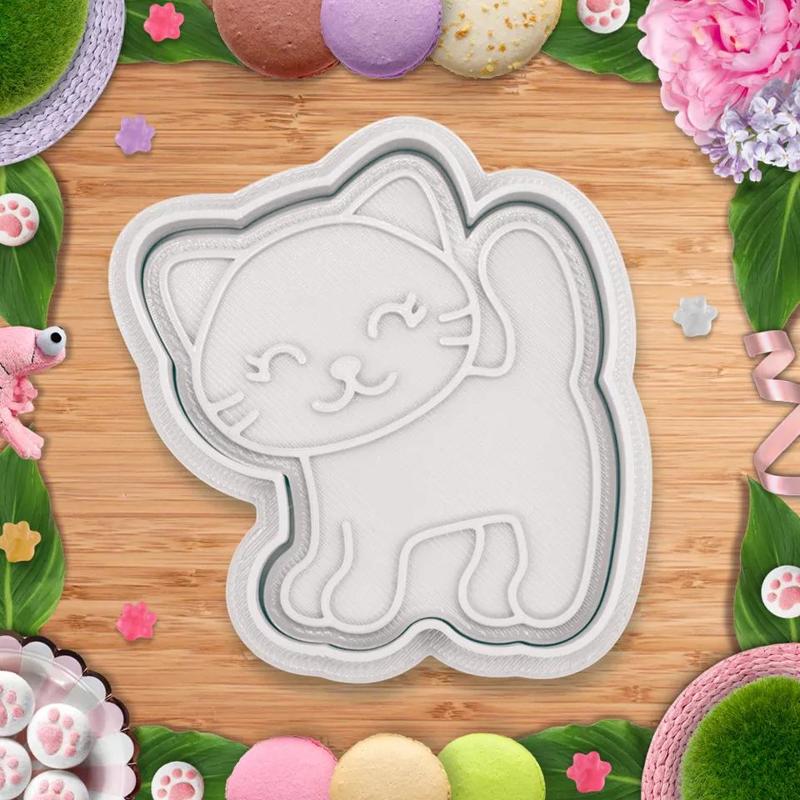 Cute kitty stand cookie cutter / stamp   