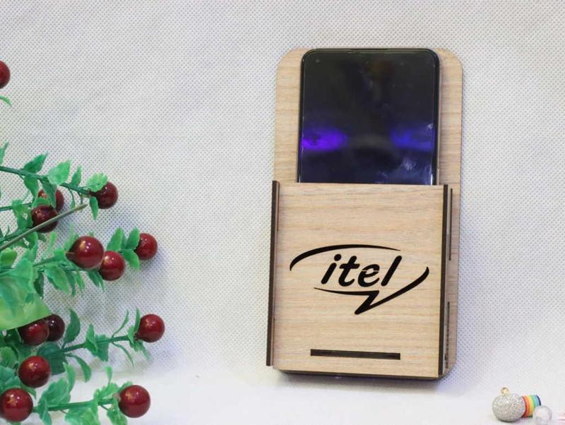 Laser Cut Wall Mounted Mobile Holder With Itel Logo Vector
