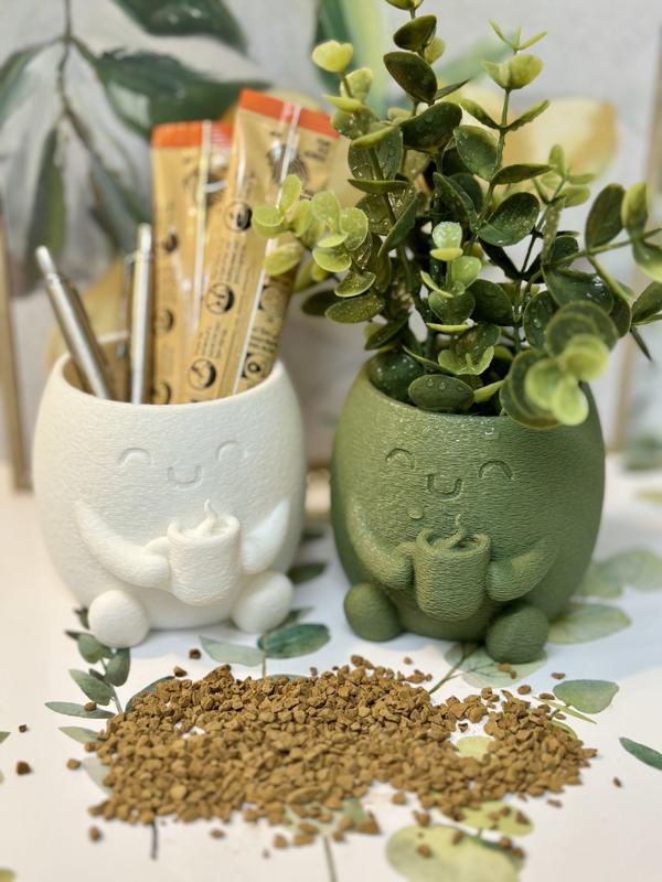 Coffee Lover Planter STL | Cute 3D Printable Mug Pot | Succulent Desk Buddy | Cozy Home Decor