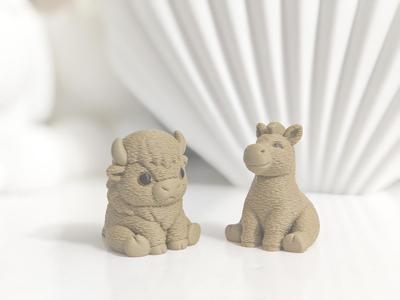 Plush Cow and Horse Office Figurines