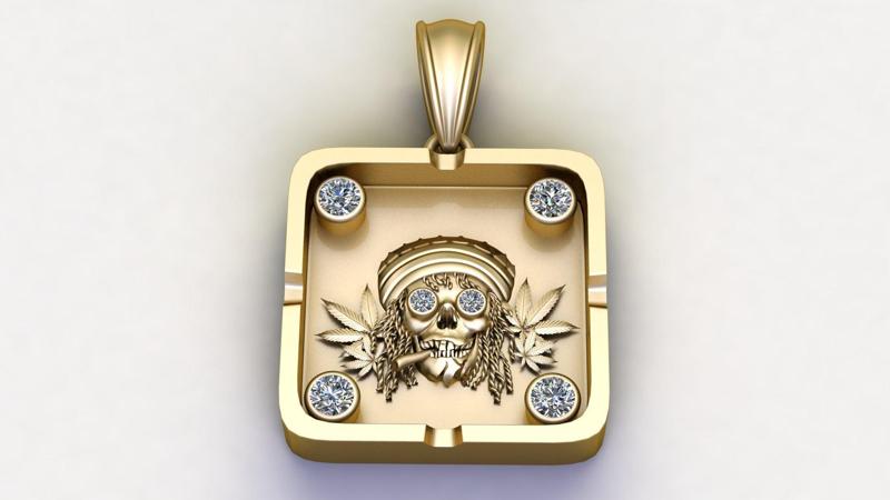 Rasta Skull Pendant with Diamond Accents