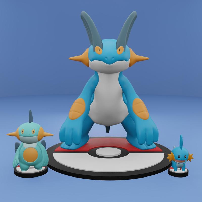 Pokemon No. 258-260 Mudkip, Marshtomp, Swampert