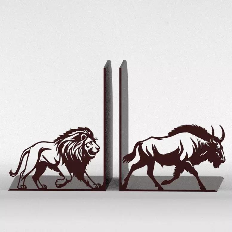 Lion vs Wildebeest Bookends