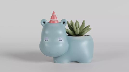 Whimsical Hippo Succulent Planter with Party Hat