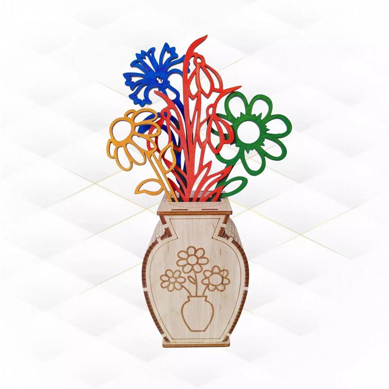 Gift vase with flowers laser cut design greeting decor