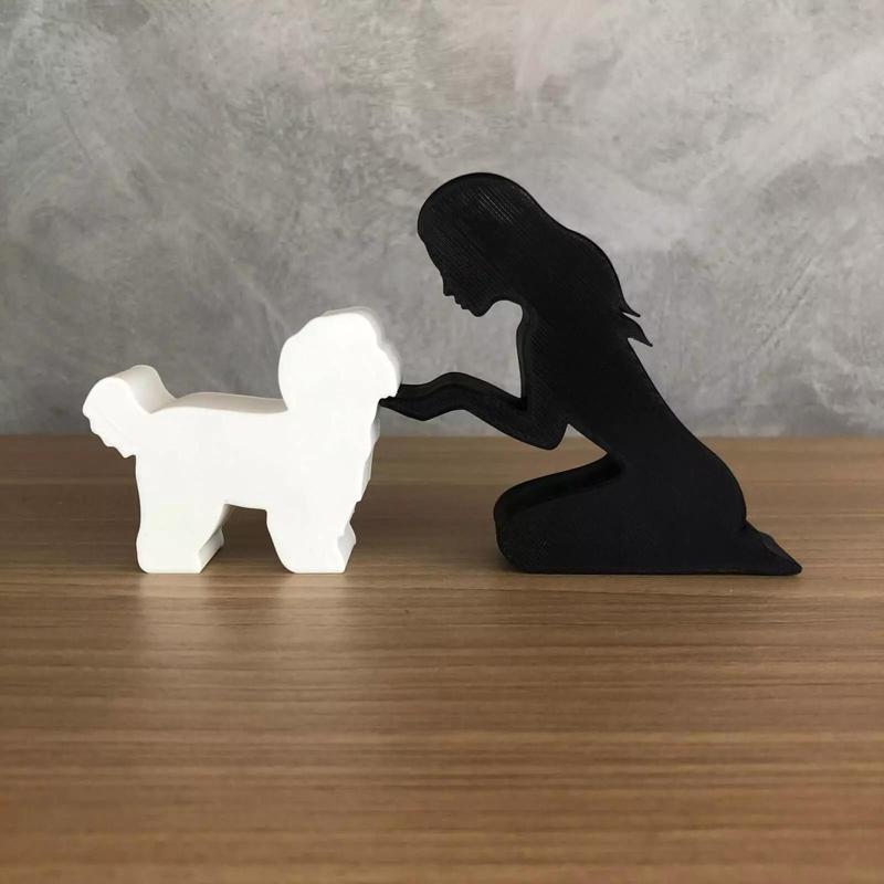 Girl and her lhasa apso -straight hair-  for 3D printer