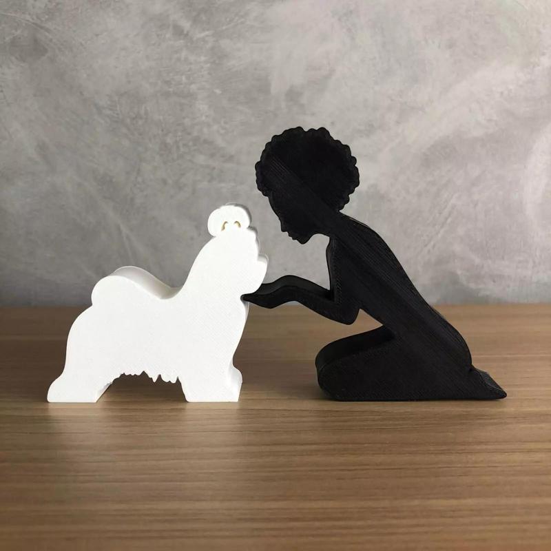 Girl and her Shih tzu -afro hair- for 3D printer