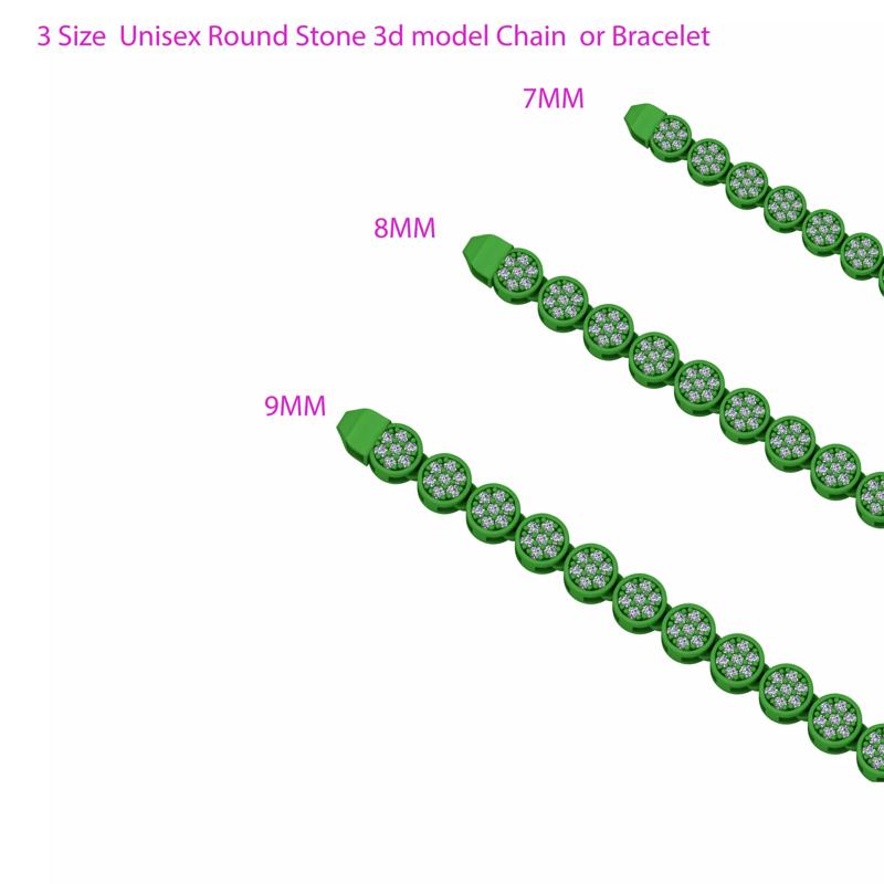 3 Size  Unisex Round Stone 3d model Chain  or Bracelet 3D Model Collection