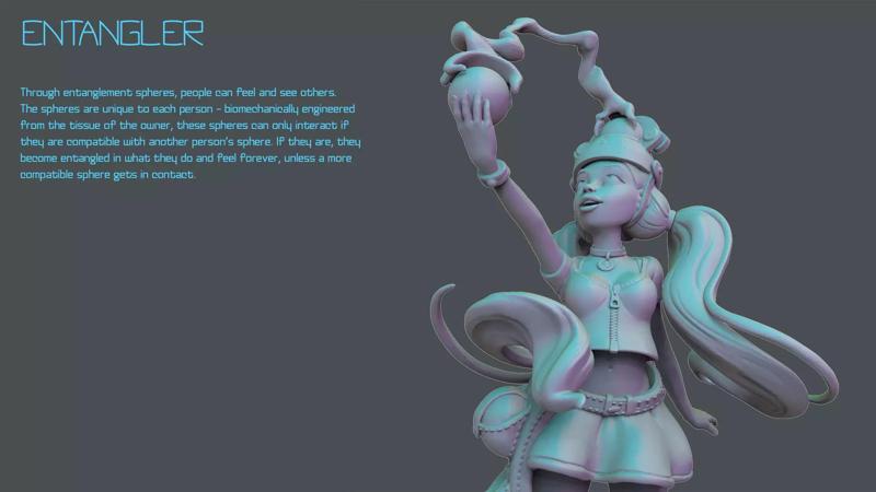 Entangler girl with long hair holding cup