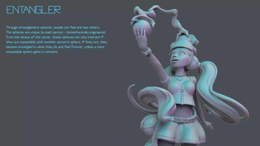 Entangler girl with long hair holding cup