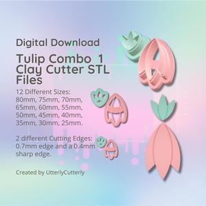 Clay Cutter STL File - Tulip Combo 1  - Earring Digital File Download- 12 sizes and 2 Earring Cutter Versions, cookie cutter