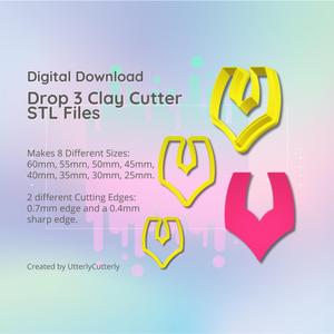 Clay Cutter STL File - Drop 3  - Earring Digital File Download- 8 sizes and 2 Earring Cutter Versions, cookie cutter