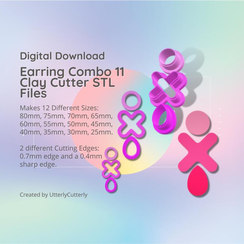Earring Combo 11 Clay Cutter - Earring STL Digital File Download- 12 sizes and 2 Earring Cutter Versions, cookie cutter, Geometric