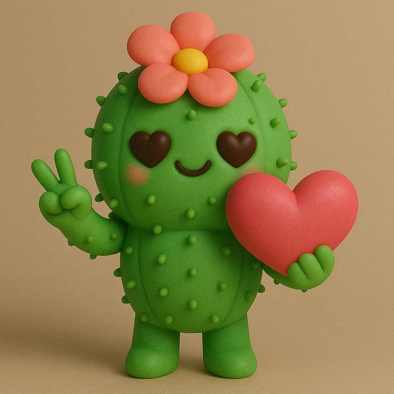 Love Cactus Buddy - Kawaii Cactus with Flower and Heart | STL 3D Printable Figurine