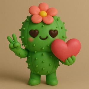 Love Cactus Buddy - Kawaii Cactus with Flower and Heart | STL 3D Printable Figurine