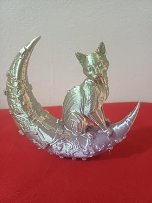 cyber punk cat on cresent moon
