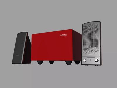 Red and black desktop Stereo 2-1 speaker