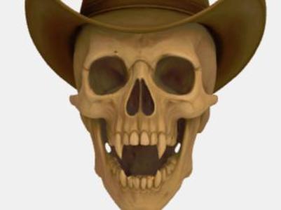 Skull with Vampire Fangs and Cowboy Hat