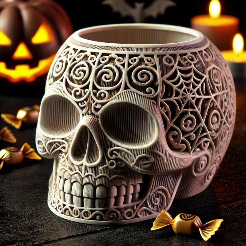 💀 Halloween Ornamented Skull - 3D Sculpture
