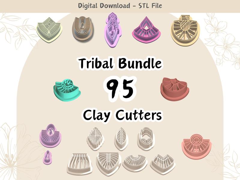 16 Tribal Style Earrings Clay Cutter Bundle Digital STL File for Polymer Clay | 95 Clay Cutters