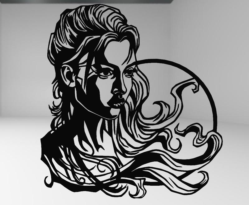Beautiful Woman with Curly Hair Line Art – Perfect for 3D Printing