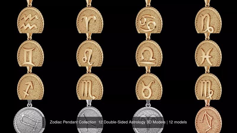 Zodiac Pendant Collection  12 Double-Sided Astrology 3D Models