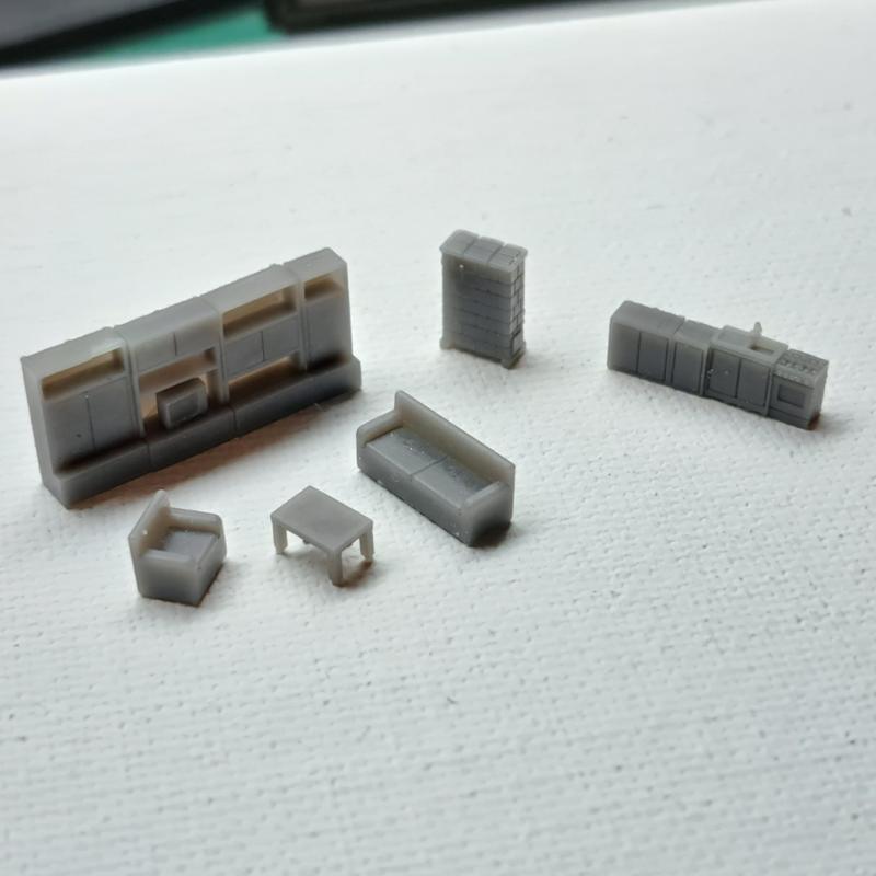 Interior fittings for buildings in N scale