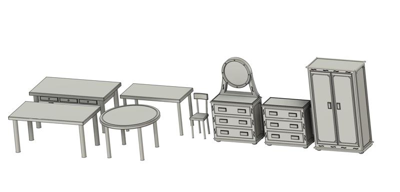 Vintage Furniture Set 1:72 Scale for Models and Dioramas