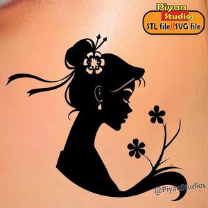 Beautiful lady silhouette, svg file STL file