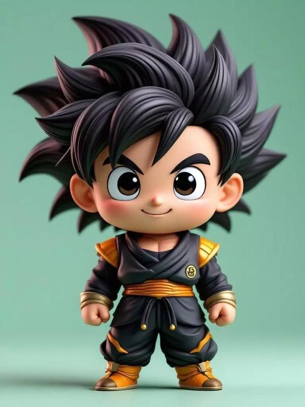 Chibi Goku in Black and Gold Outfit  Dragon Ball Z Style