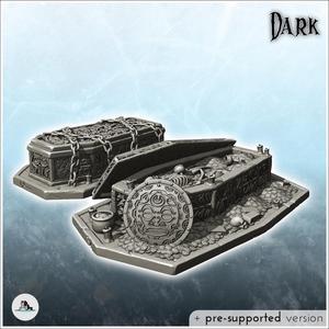 Set of two evil coffins with metal chains and gold coins (5) - Creature Darkness War 15mm 20mm 28mm 32mm Medieval Dungeon