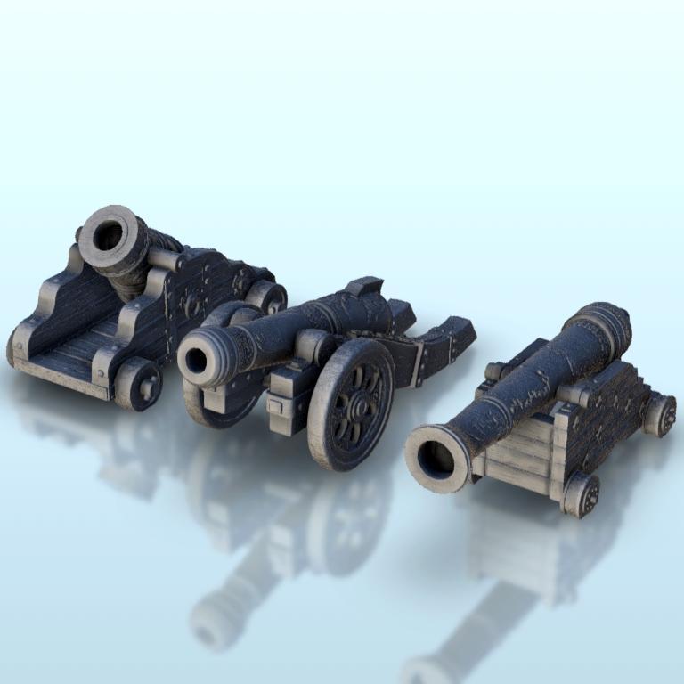 Set of three modern cannons and bombards 3 - Hobbit medieval scenery terrain wargame