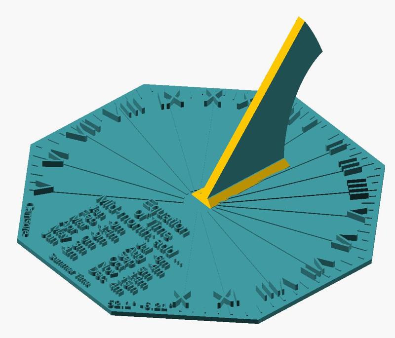 Sundial on octagonal base configurable for almost any location