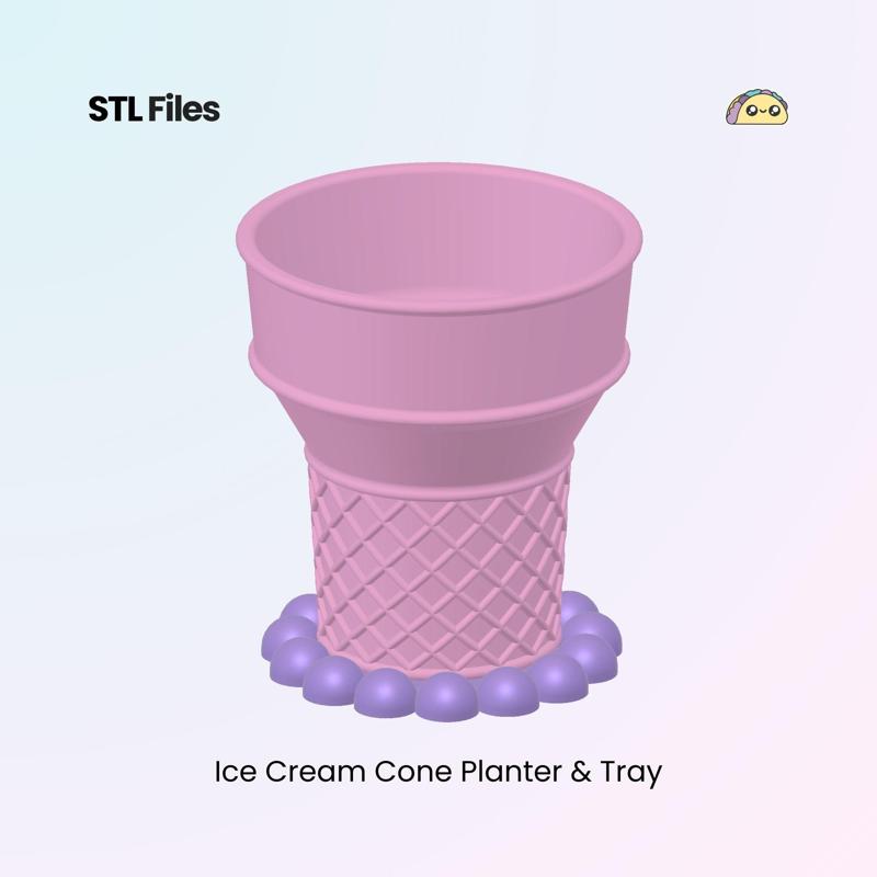 Ice Cream Cone Planter & Drip Tray, Cute Waffle Cone Plant Box for Succulents